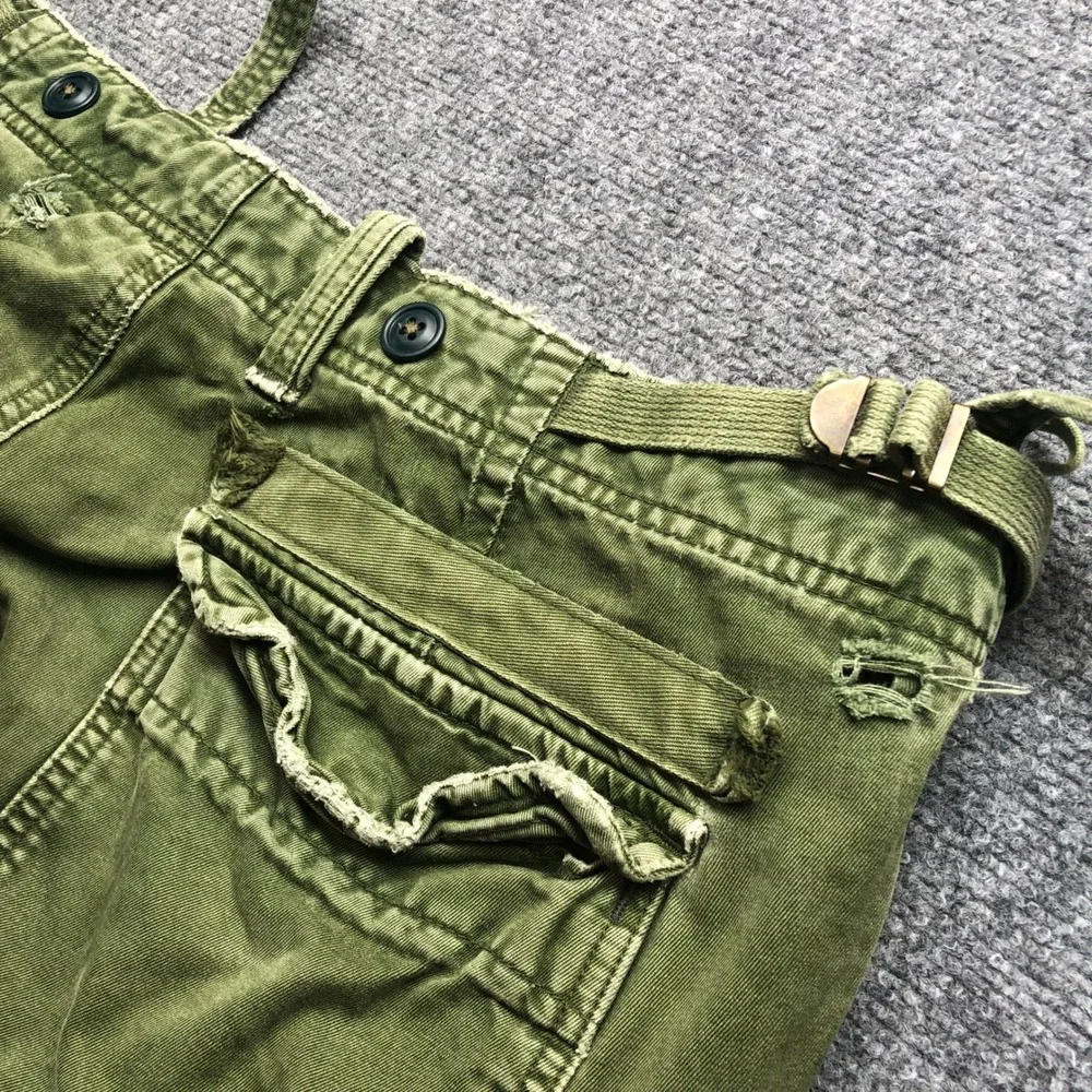 Vintage Distressed Olive Green Cargo Pants Mens Wide Leg Multi Pocket 36x27